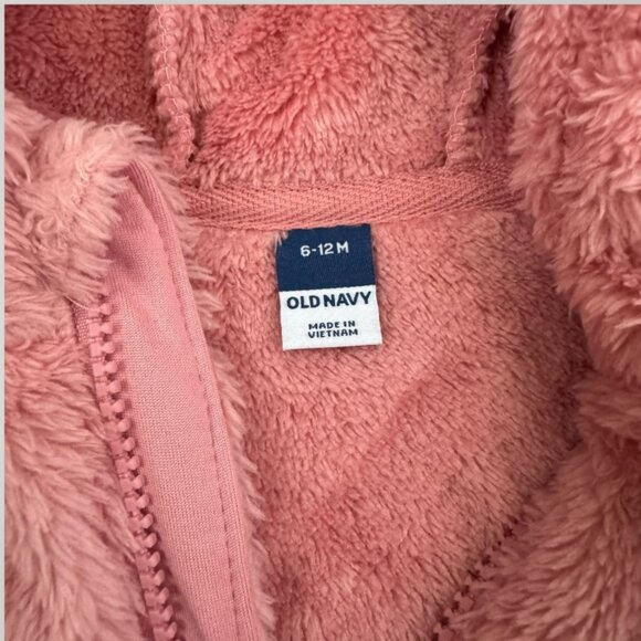 🍋2/$30- NWT Old Navy 6-12mo Baby Girl Pink Fleece Zip Up Hoodie with Tiny Ears - Picture 2 of 5